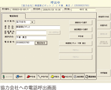 協力会社への電話呼出画面